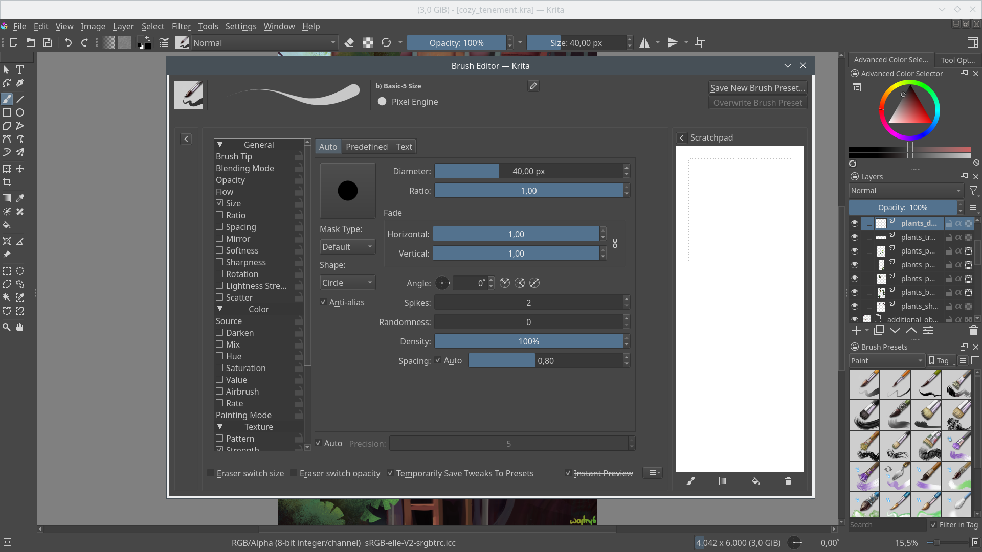 Krita brush editor with engine settings