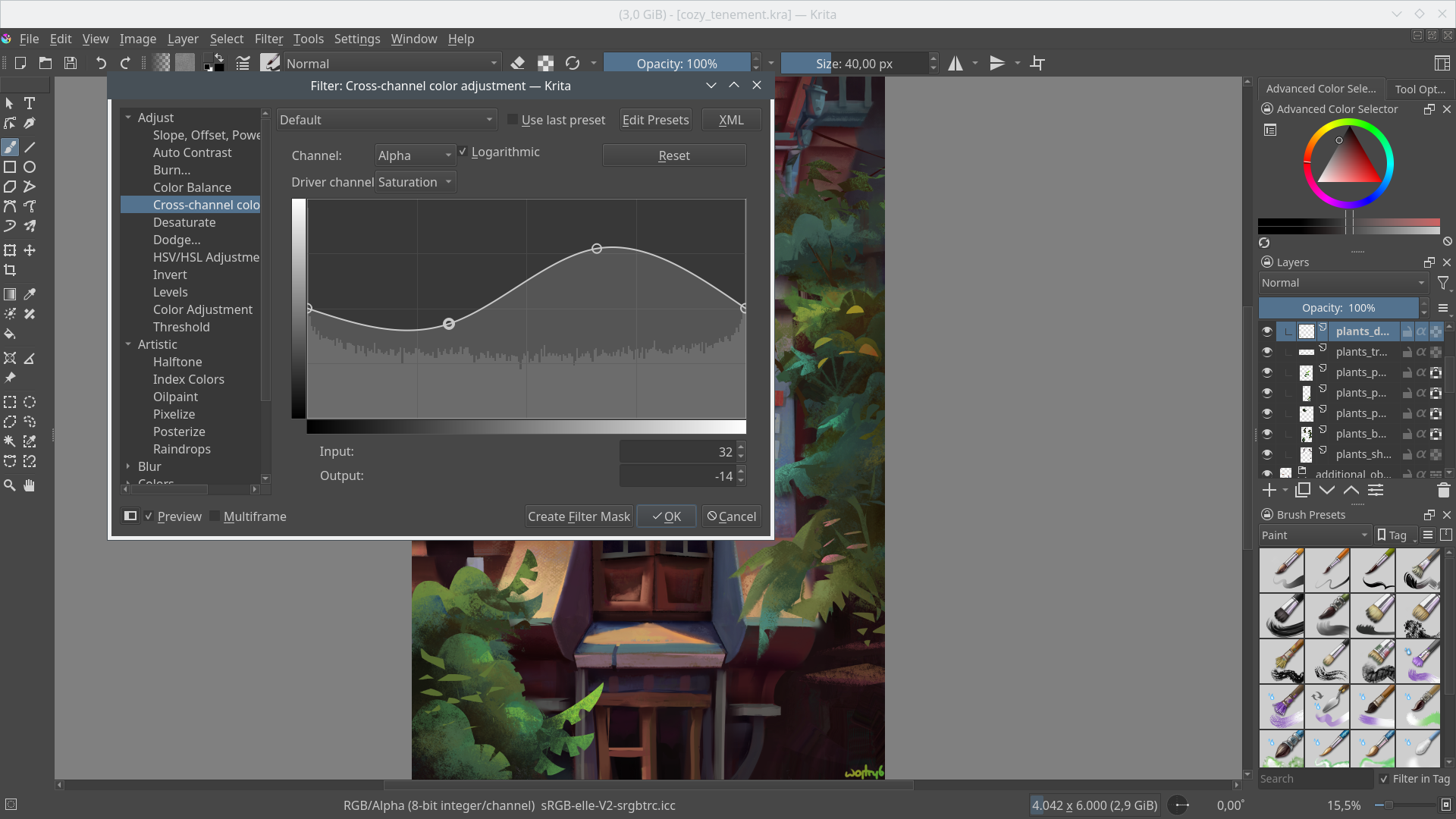 Krita color filters and management tools